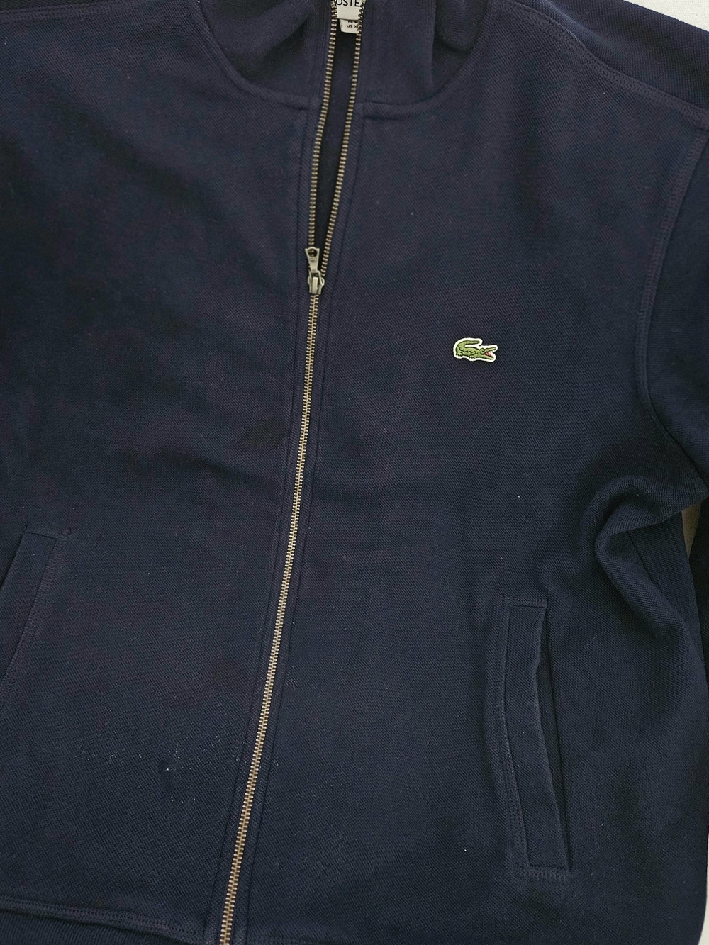 Lacoste Navy Zip-Up Sweater with Green Crocodile Logo